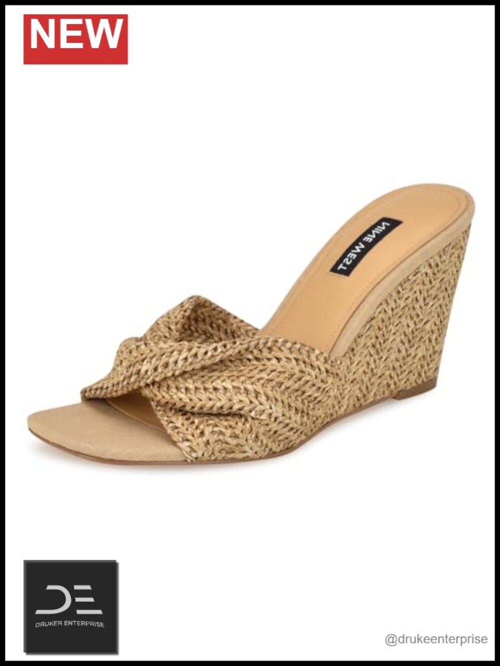 Nine West Nikhil Woven Wedge Sandals Square Toe Slip-On 3.31" Heel